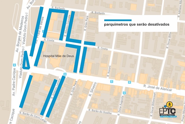 mapa dos parquímetros no Menino Deus