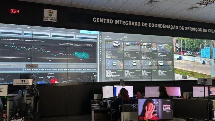 Videowall do Ceic monitorando o fluxo da cidade