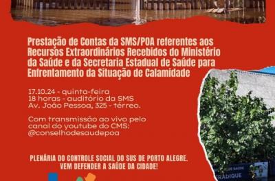 Conselheiros de Saúde discutirão, em plenário, sobre os recursos recebidos por Porto Alegre em função das enchentes