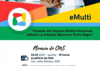 Equipes Multiprofissionais na Atenção Básica será o tema da plenária de quinta-feira, 20, do controle social do SUS de Porto Alegre