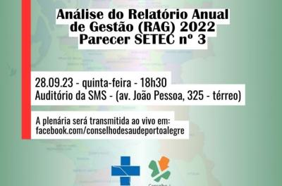 Conselho Municipal irá apresentar a análise do Relatório Anual de Gestão (RAG) 2022