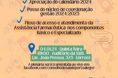 Primeira plenária de 2024 discutirá a Assistência Farmacêutica do SUS de Porto Alegre