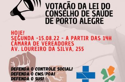 Lei do CMS/POA será votada nesta segunda-feira, 15 de agosto, na Câmara de Vereadores