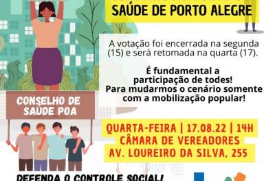 Câmara vota nesta quarta-feira (17) projetos de leis sobre o Conselho de Saúde de Porto Alegre