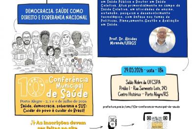Card da atividade preparatória data hora local e identidade visual da 10cmsdepoa com foto do palestrante