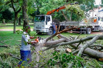 Equipes da prefeitura trabalham para minimizar danos gerados pelo temporal