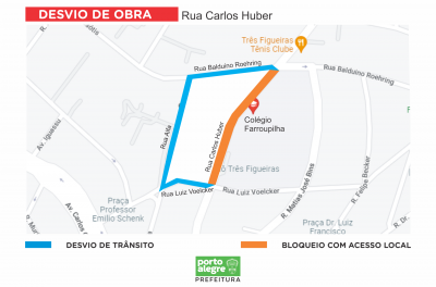 Confira no mapa como fica o desvio para obra na Rua Carlos Huber.